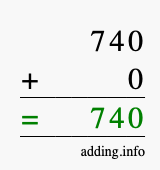 Calculate 740 + 0 using long addition