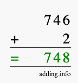 Calculate 746 + 2 using long addition
