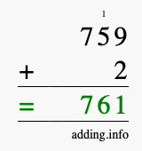 Calculate 759 + 2 using long addition