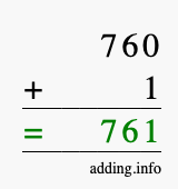 Calculate 760 + 1 using long addition