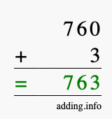 Calculate 760 + 3 using long addition