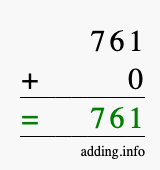 Calculate 761 + 0 using long addition
