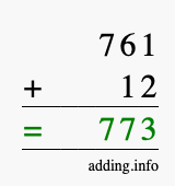 Calculate 761 + 12 using long addition