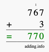 Calculate 767 + 3 using long addition