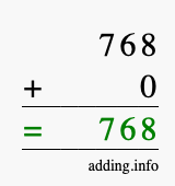 Calculate 768 + 0 using long addition