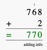 Calculate 768 + 2 using long addition