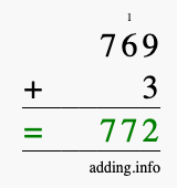 Calculate 769 + 3 using long addition