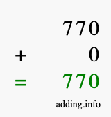 Calculate 770 + 0 using long addition