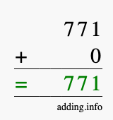 Calculate 771 + 0 using long addition