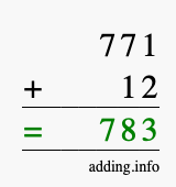 Calculate 771 + 12 using long addition