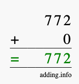Calculate 772 + 0 using long addition
