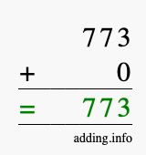 Calculate 773 + 0 using long addition