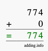Calculate 774 + 0 using long addition