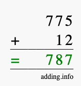 Calculate 775 + 12 using long addition