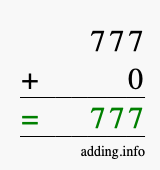 Calculate 777 + 0 using long addition