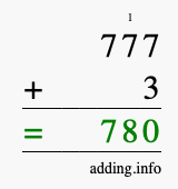 Calculate 777 + 3 using long addition
