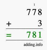 Calculate 778 + 3 using long addition