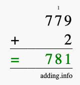 Calculate 779 + 2 using long addition