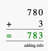 Calculate 780 + 3 using long addition
