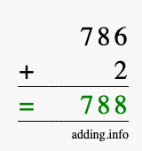 Calculate 786 + 2 using long addition