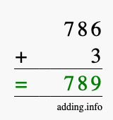 Calculate 786 + 3 using long addition
