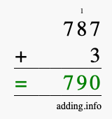 Calculate 787 + 3 using long addition
