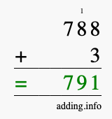 Calculate 788 + 3 using long addition
