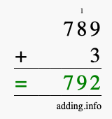 Calculate 789 + 3 using long addition