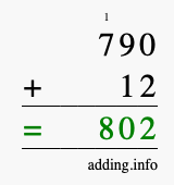 Calculate 790 + 12 using long addition