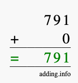 Calculate 791 + 0 using long addition