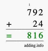 Calculate 792 + 24 using long addition