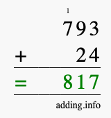 Calculate 793 + 24 using long addition