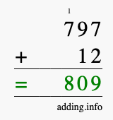 Calculate 797 + 12 using long addition