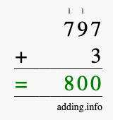 Calculate 797 + 3 using long addition
