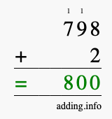 Calculate 798 + 2 using long addition