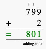 Calculate 799 + 2 using long addition