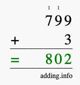 Calculate 799 + 3 using long addition