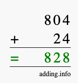 Calculate 804 + 24 using long addition