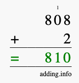Calculate 808 + 2 using long addition