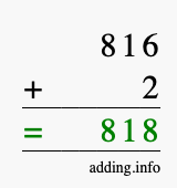 Calculate 816 + 2 using long addition