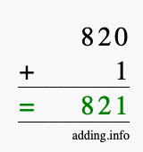 Calculate 820 + 1 using long addition