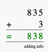 Calculate 835 + 3 using long addition