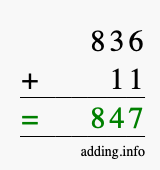 Calculate 836 + 11 using long addition