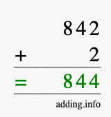 Calculate 842 + 2 using long addition