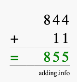 Calculate 844 + 11 using long addition