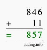 Calculate 846 + 11 using long addition