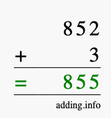 Calculate 852 + 3 using long addition