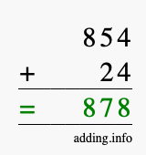 Calculate 854 + 24 using long addition