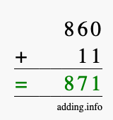 Calculate 860 + 11 using long addition