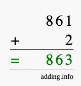 Calculate 861 + 2 using long addition